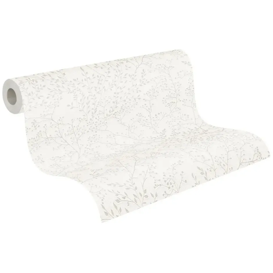 A.S. Création behang bloemmotief wit en glanzend wit - 53 x 1005 cm