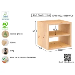 Astigarraga Dinamic Vakkenkast open - met plank - PEFC grenen - 36x36cm