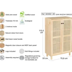 Astigarraga Wandkast Sense - 2 deuren - grenen en rotan