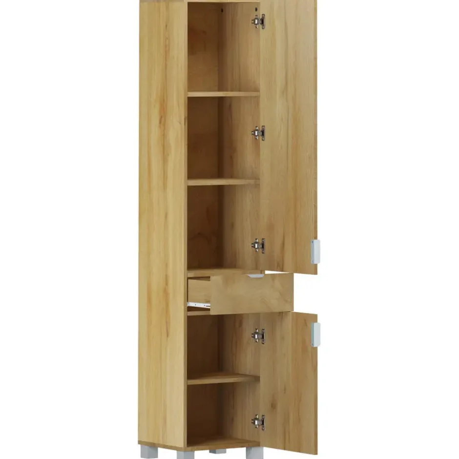Atlas-Badkamerkast met 2 deuren en 1 lade in houten look