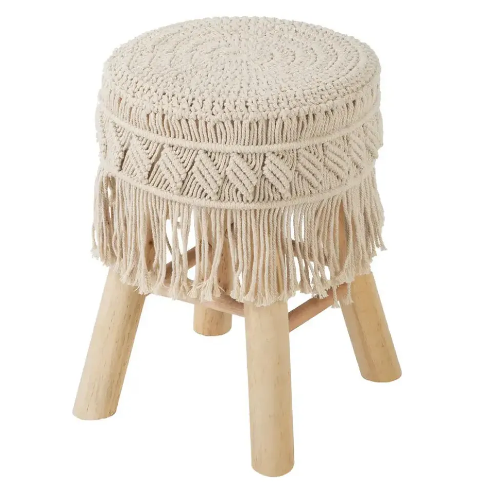 Atmosphera Bijzet krukje model Macrame - naturel - H42 cm