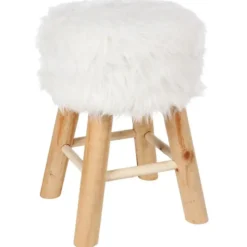 Atmosphera Bijzet/zit krukje Oslo - hout/stof - wit - H42 cm