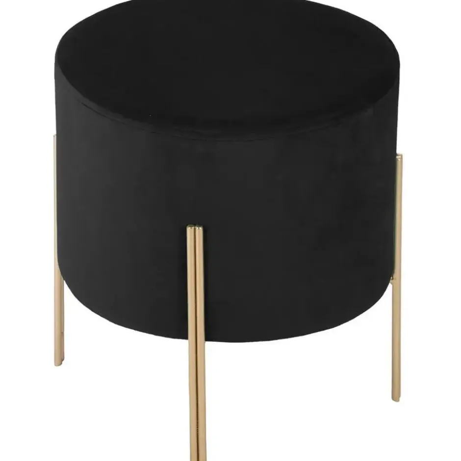 Atmosphera Bijzet/zit krukje Verona - metaal/stof - zwart - 40 cm