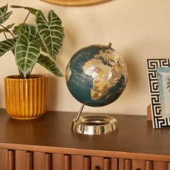 Atmosphera Decoratie wereldbol - zilver - RVS voet - D20 x H28 cm