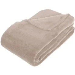 Atmosphera Fleece deken/plaid harig - beige - 180 x 230 cm