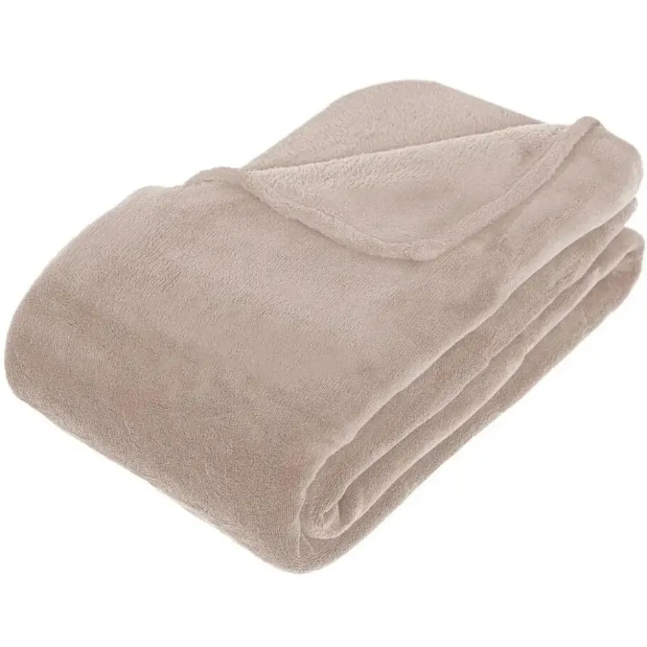 Atmosphera Fleece deken/plaid harig - beige - 180 x 230 cm