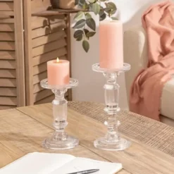 Atmosphera kaarsen kandelaar - stompkaarsen - glas - 24 cm