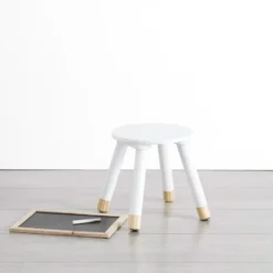 Atmosphera Kinder bijzet krukje - ivoor wit - hout - D24 x H27 cm