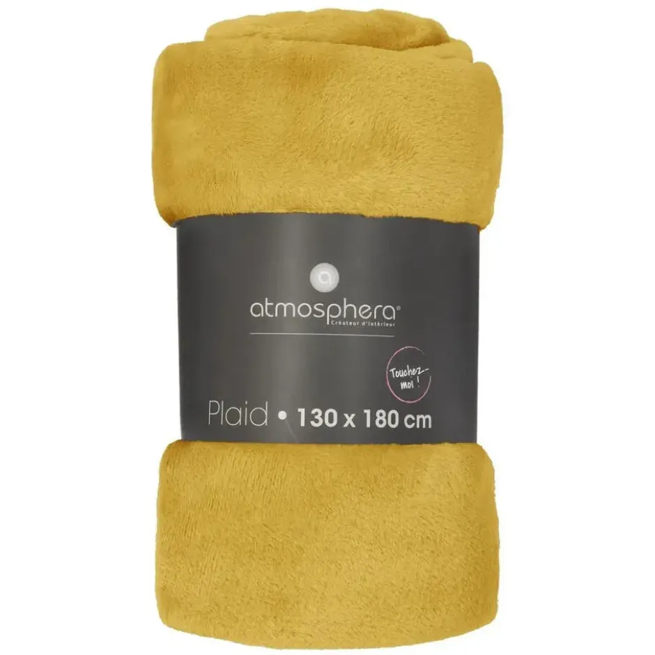 Atmosphera Plaid deken - okergeel - polyester - 130 x 180 cm