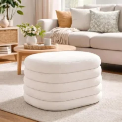 Atmosphera Poef Giulia - wit - boucle/teddy - 59 x 45 cm