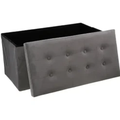 Atmosphera Poef/hocker - grijs - MDF/fluweel - 76 x 38 x 38 cm