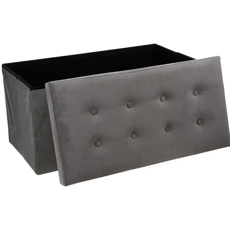 Atmosphera Poef/hocker - grijs - MDF/fluweel - 76 x 38 x 38 cm