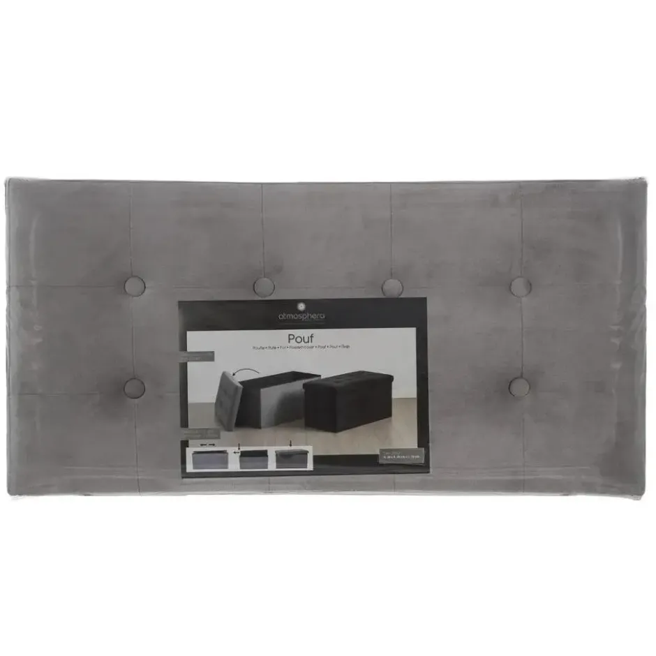 Atmosphera Poef/hocker - grijs - MDF/fluweel - 76 x 38 x 38 cm