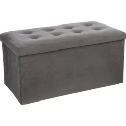 Atmosphera Poef/hocker - grijs - MDF/fluweel - 76 x 38 x 38 cm