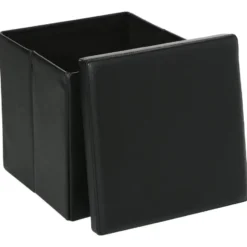 Atmosphera Poef/Hocker - opbergbox - zwart - pvc/mdf - 38 x 38 cm