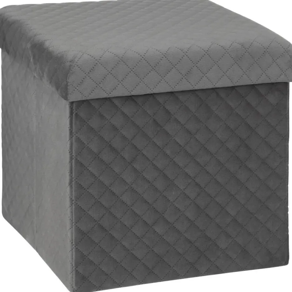 Atmosphera Poef/hocker - opbergbox - donkergrijs - PU/MDF - 31 x 31 cm