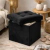 Atmosphera Poef - zwart - 38 x 38 cm - mdf/fluweel - hocker