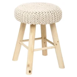 Atmosphera Ribcord krukje - beige - hout/stof - D31 x H43 cm