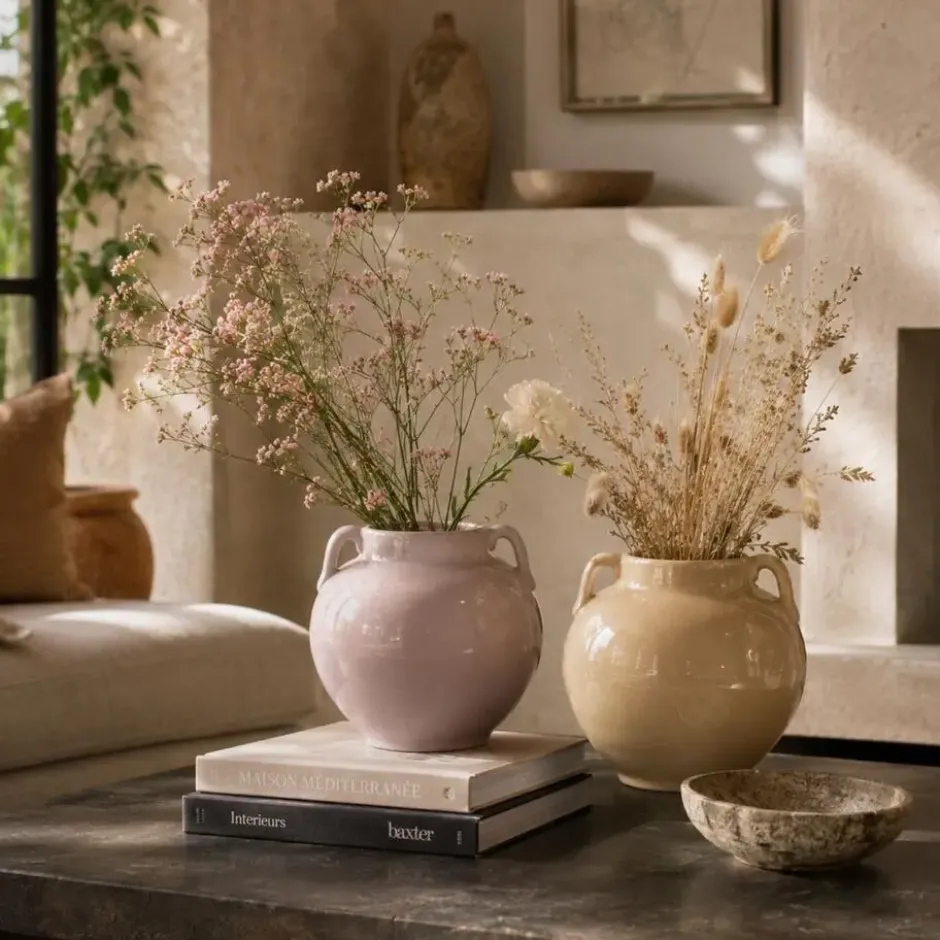 Atmosphera Vaas Aquilos - taupe - D18 x H17 cm - keramiek