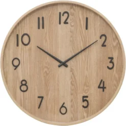 Atmosphera Wandklok/muur klok - Woody - Dia 55 cm - hout - beige