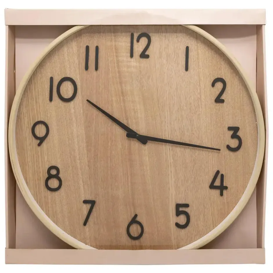 Atmosphera Wandklok/muur klok - Woody - Dia 55 cm - hout - beige