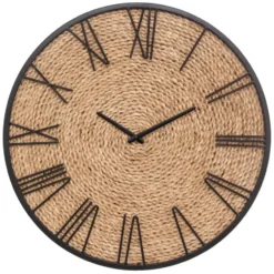 Atmosphera Wandklok/muur klok Mumbai - D50 cm - metaal/jute