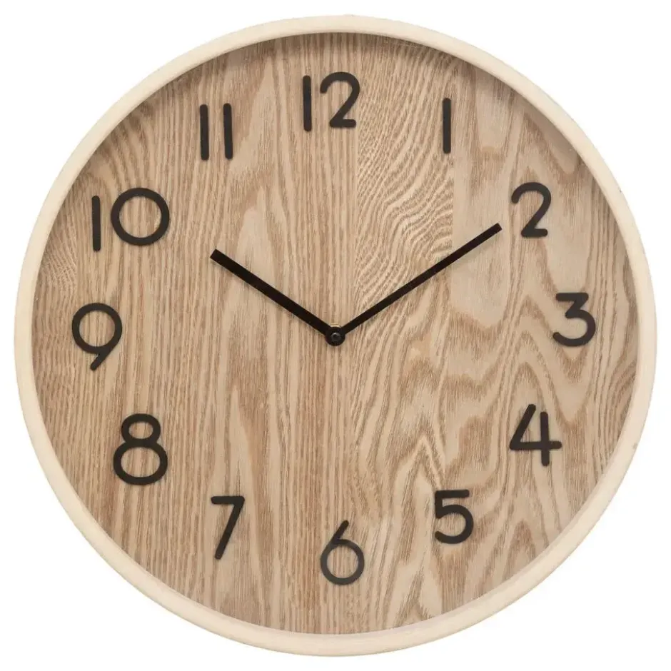 Atmosphera Wandklok/muur klok - Woody - Dia 38 cm - hout - beige