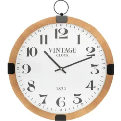 Atmosphera Wandklok/muur klok Vintage - D38 cm - hout - naturel