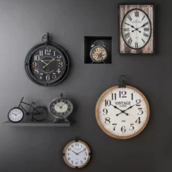 Atmosphera Wandklok/muur klok Vintage - D38 cm - hout - naturel
