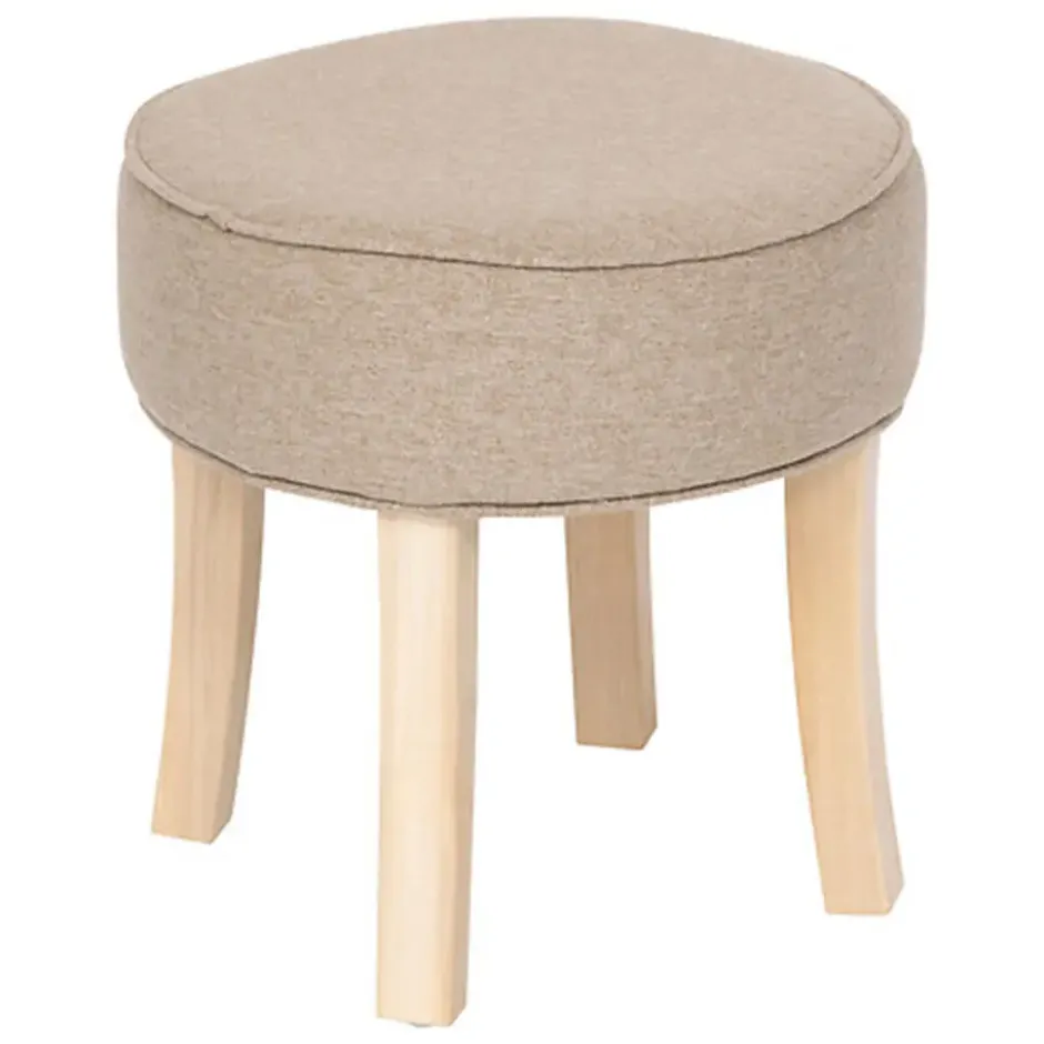 Atmosphera Zit krukje - hout/stof - beige fluweel - D35 x H40 cm