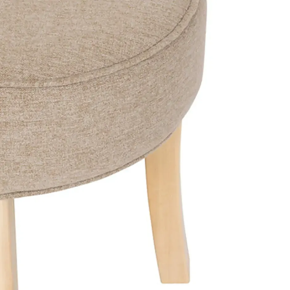 Atmosphera Zit krukje - hout/stof - beige fluweel - D35 x H40 cm