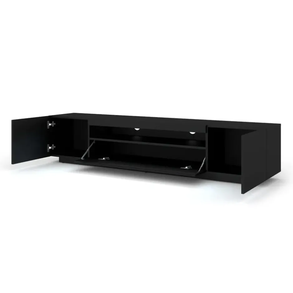 AURA TV-meubel 200 cm universeel mat zwart + LED