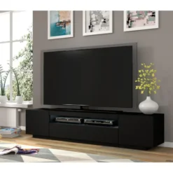 AURA TV-meubel 200 cm universeel mat zwart + LED