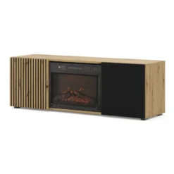 AURIS 150 cm TV-meubel met elektrische haard artisan eiken / mat zwart