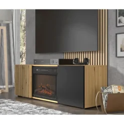 AURIS 150 cm TV-meubel met elektrische haard artisan eiken / mat zwart