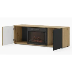 AURIS 150 cm TV-meubel met elektrische haard artisan eiken / mat zwart