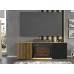 AURIS 150 cm TV-meubel met elektrische haard artisan eiken / mat zwart