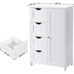 Badkamerkast - 4 Lades - MDF - Wit