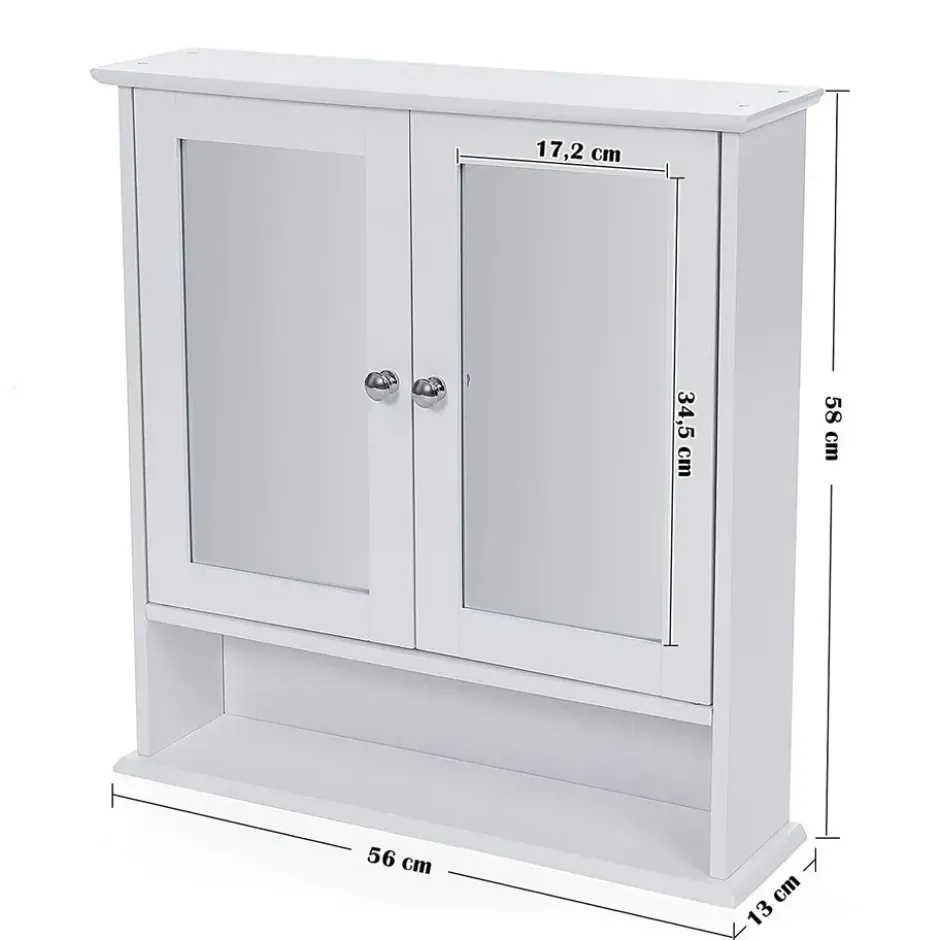 Badkamerkast met twee spiegels - 56x13x58 cm - wit