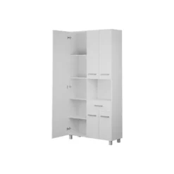 Badkamerkast MINELA - 88 cmx30 cmx180 cm - Wit Hout paneel