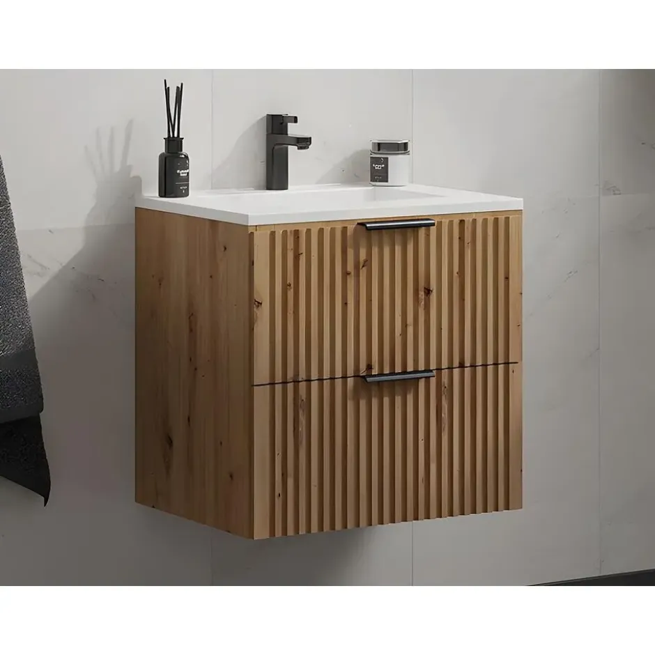 Badkamermeubel met enkele wastafel ZEVARA - 60 cmx46 cmx57 cm - Natuurlijk licht