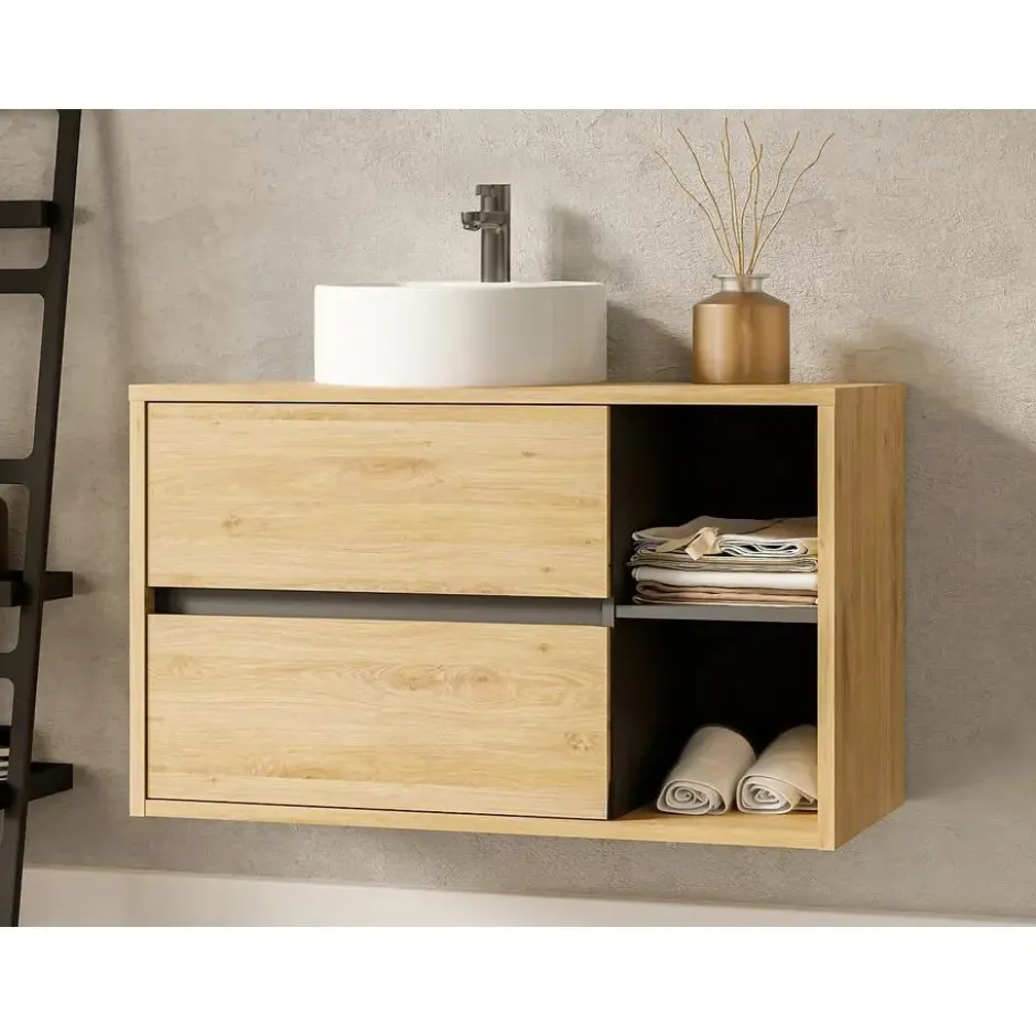 Badkamermeubel met enkele wastafel PURNAL - 100 cmx45.5 cmx60 cm - Natuurlijk