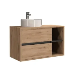Badkamermeubel met enkele wastafel PURNAL - 100 cmx45.5 cmx60 cm - Natuurlijk