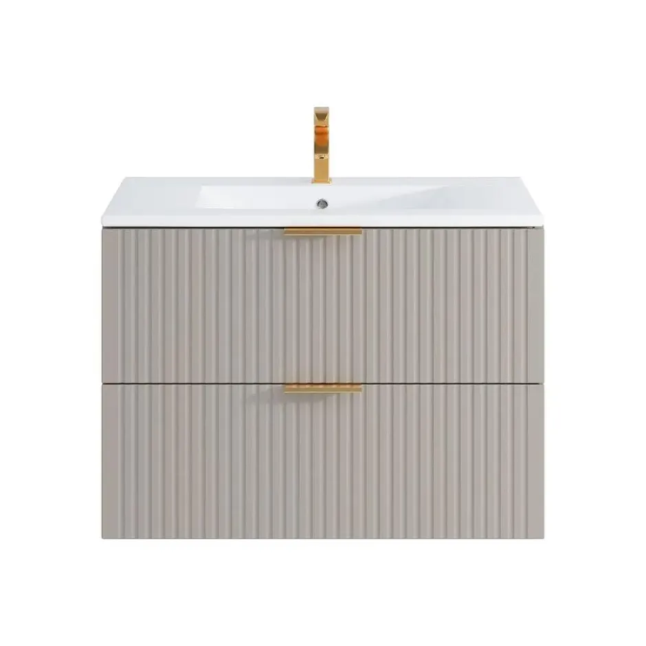 Badkamermeubel met enkele wastafel ZEVARA - 80 cmx46 cmx57 cm - Beige Hout
