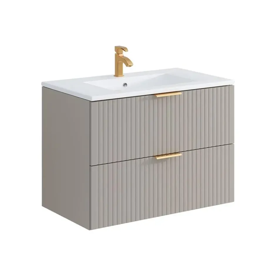 Badkamermeubel met enkele wastafel ZEVARA - 80 cmx46 cmx57 cm - Beige Hout