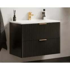 Badkamermeubel met enkele wastafel ZEVARA - 80 cmx46 cmx57 cm - Zwart Hout