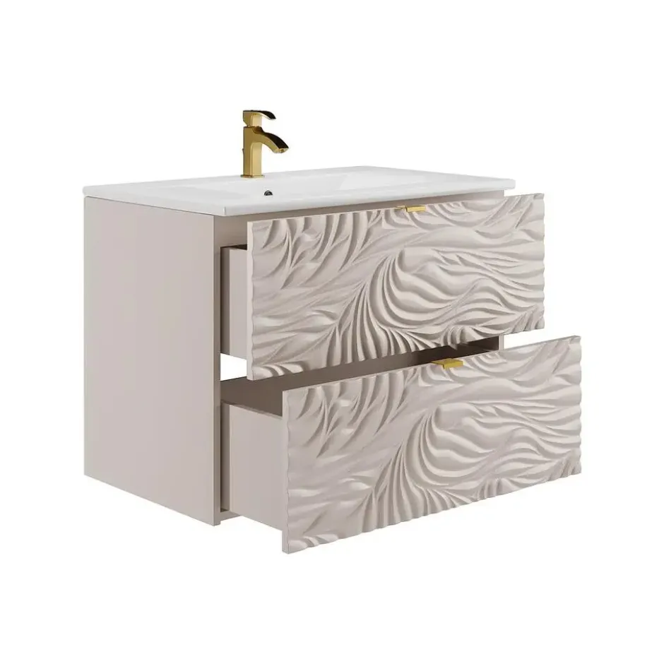 Badkamermeubel met enkele wastafel RINAREL - 80 cmx46 cmx60 cm - Beige Hout