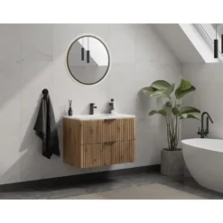 Badkamermeubel met enkele wastafel ZEVARA - 80 cmx46 cmx57 cm - Natuurlijk licht