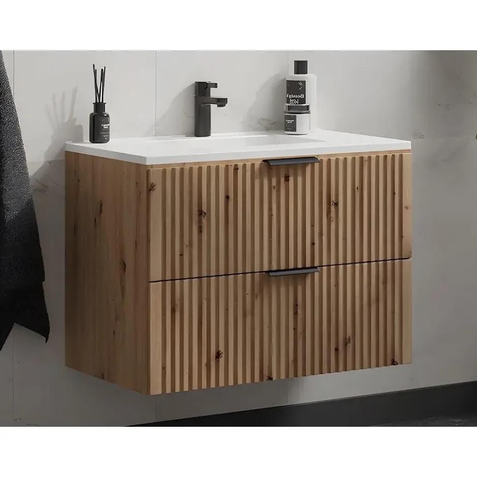 Badkamermeubel met enkele wastafel ZEVARA - 80 cmx46 cmx57 cm - Natuurlijk licht