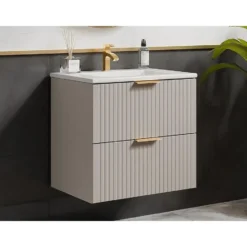 Badkamermeubel met enkele wastafel ZEVARA - 60 cmx46 cmx57 cm - Beige Hout